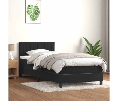 Cama box spring con colchón terciopelo negro 90x220 cm