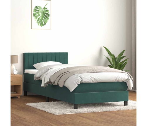 Cama box spring con colchón terciopelo verde oscuro 90x220 cm