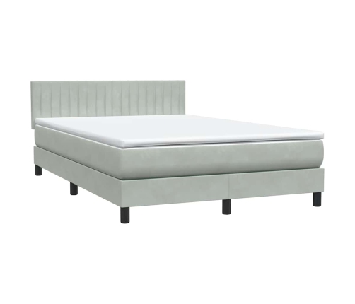 Cama box spring con colchón terciopelo gris claro 160x220 cm