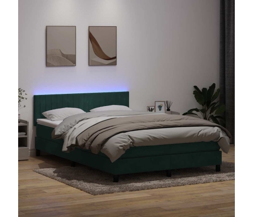 Cama box spring con colchón terciopelo verde oscuro 160x220 cm