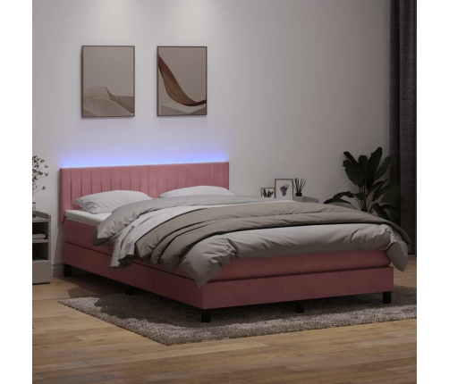 Cama box spring con colchón terciopelo rosa 160x220 cm