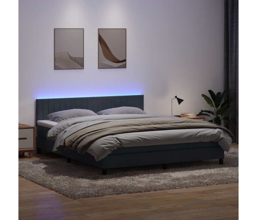 Cama box spring con colchón terciopelo gris oscuro 180x220 cm