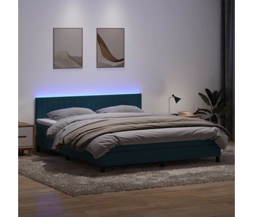 Cama box spring con colchón terciopelo azul oscuro 180x220 cm