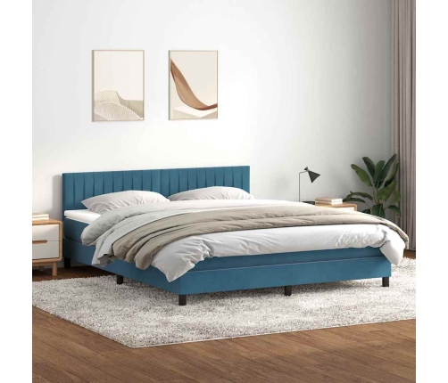 Cama box spring con colchón terciopelo azul oscuro 180x220 cm