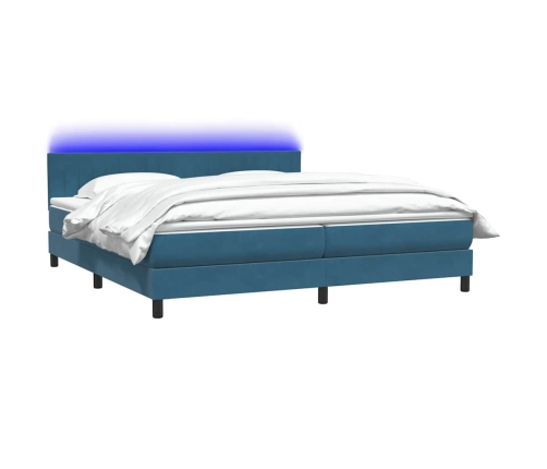 Cama box spring con colchón terciopelo azul oscuro 200x220 cm