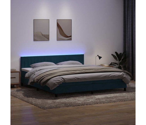 Cama box spring con colchón terciopelo azul oscuro 200x220 cm