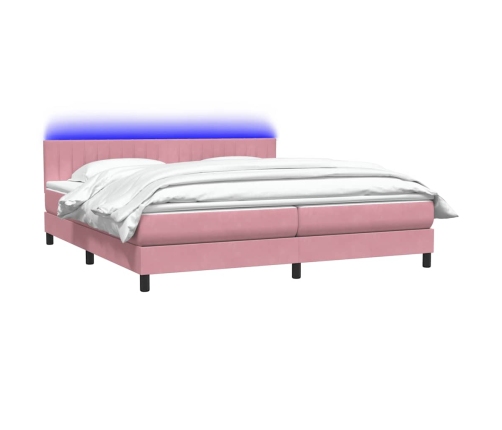 Cama box spring con colchón terciopelo rosa 200x220 cm