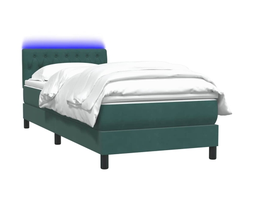 Cama box spring con colchón terciopelo verde oscuro 80x210 cm