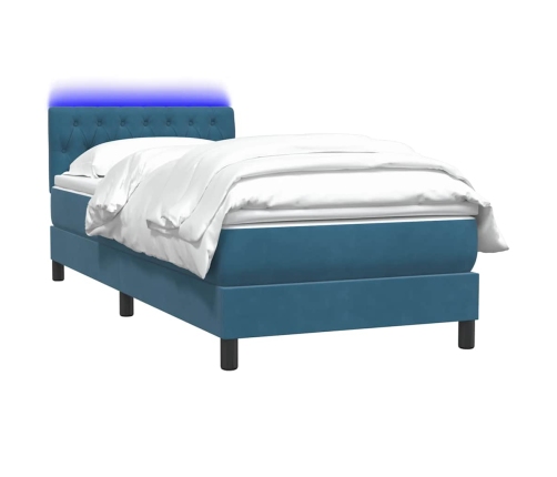 Cama box spring con colchón terciopelo azul oscuro 80x210 cm