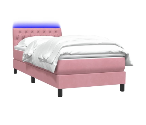 Cama box spring con colchón terciopelo rosa 80x210 cm