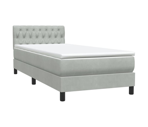 Cama box spring con colchón terciopelo gris claro 90x210 cm