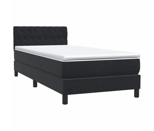 Cama box spring con colchón cuero sintético negro 90x210 cm