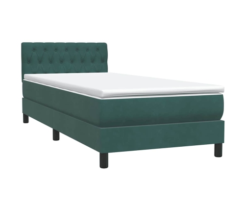 Cama box spring con colchón terciopelo verde oscuro 90x210 cm