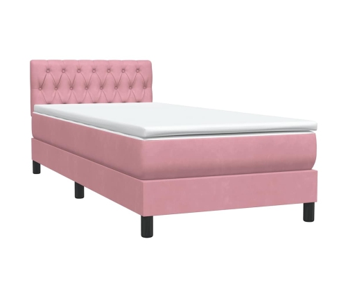 Cama box spring con colchón terciopelo rosa 100x210 cm