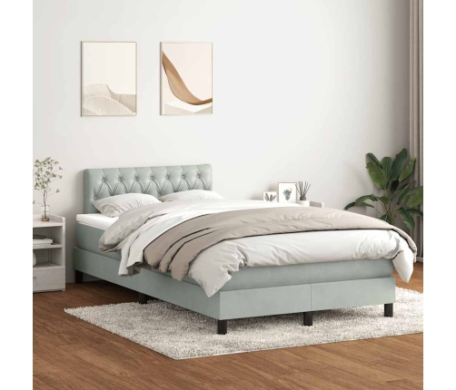 Cama box spring con colchón terciopelo gris claro 120x210 cm