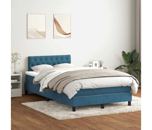 Cama box spring con colchón terciopelo azul oscuro 120x210 cm