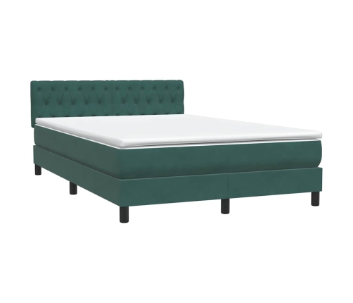 Cama box spring con colchón terciopelo verde oscuro 140x210 cm