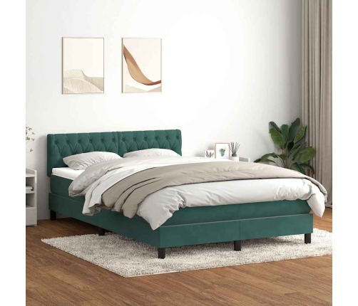 Cama box spring con colchón terciopelo verde oscuro 140x210 cm