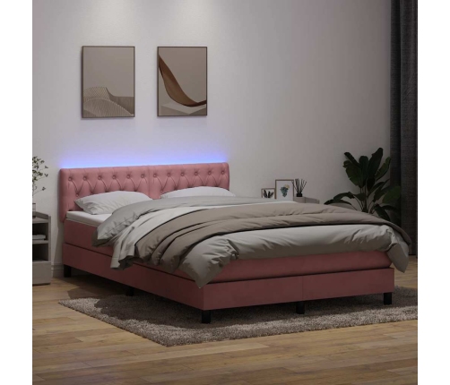 Cama box spring con colchón terciopelo rosa 140x210 cm