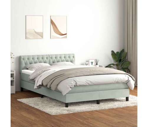 Cama box spring con colchón terciopelo gris claro 160x210 cm