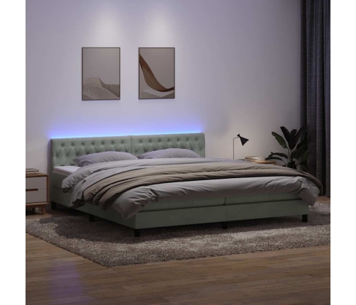 Cama box spring con colchón terciopelo gris claro 180x210 cm