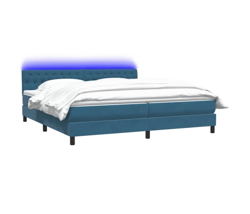 Cama box spring con colchón terciopelo azul oscuro 200x210 cm