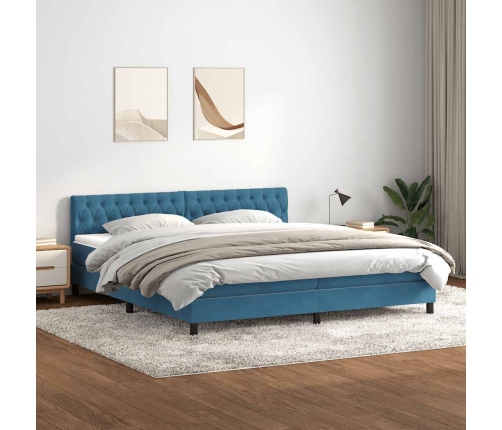 Cama box spring con colchón terciopelo azul oscuro 200x210 cm