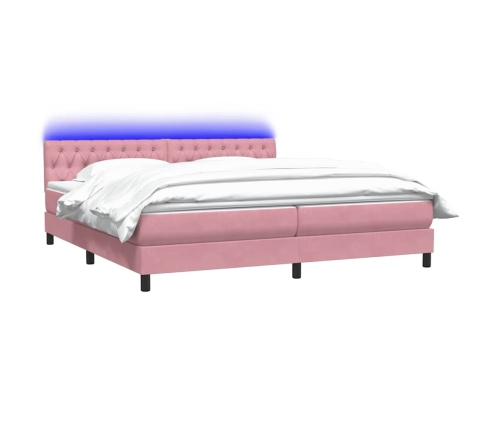 Cama box spring con colchón terciopelo rosa 200x210 cm