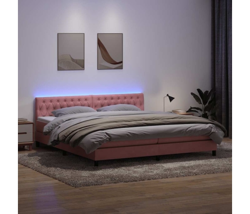 Cama box spring con colchón terciopelo rosa 200x210 cm