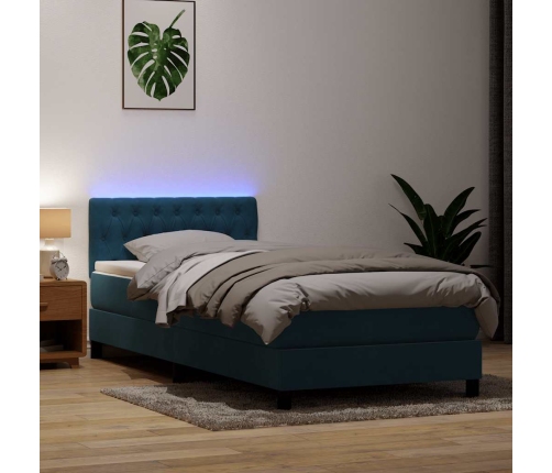 Cama box spring con colchón terciopelo azul oscuro 80x220 cm