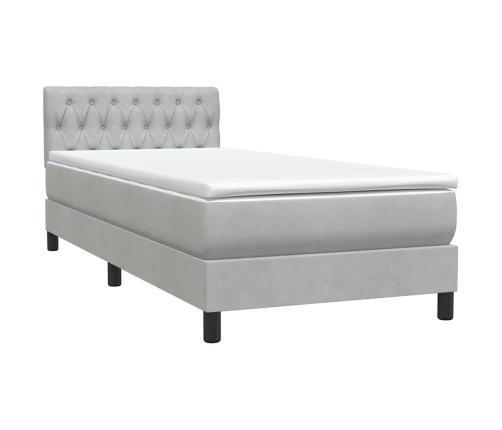 Cama box spring con colchón terciopelo gris claro 90x220 cm