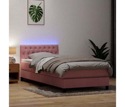 Cama box spring con colchón terciopelo rosa 90x220 cm