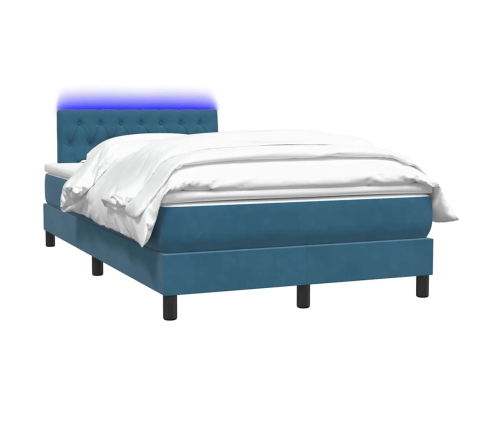 Cama box spring con colchón terciopelo azul oscuro 120x220 cm