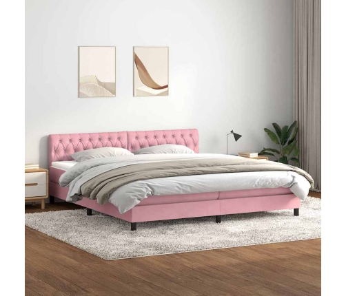 Cama box spring con colchón terciopelo rosa 180x220 cm