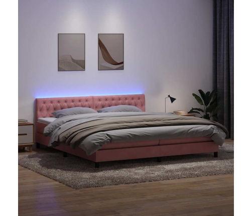 Cama box spring con colchón terciopelo rosa 180x220 cm