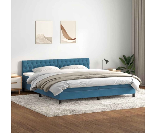 Cama box spring con colchón terciopelo azul oscuro 200x220 cm