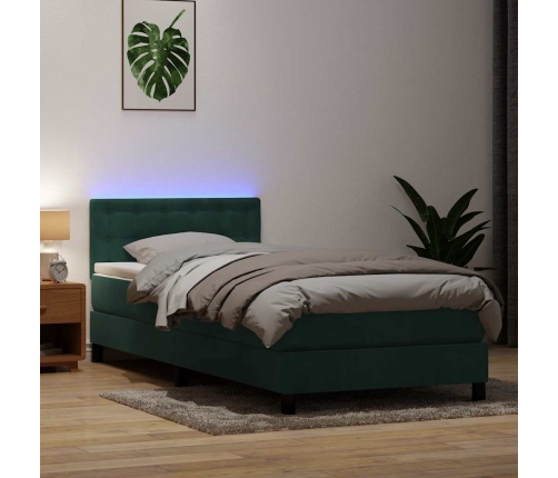 Cama box spring con colchón terciopelo verde oscuro 80x210 cm