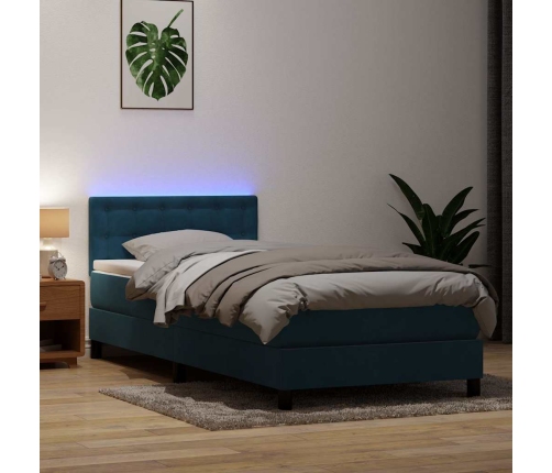 Cama box spring con colchón terciopelo azul oscuro 80x210 cm