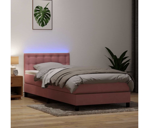 Cama box spring con colchón terciopelo rosa 80x210 cm