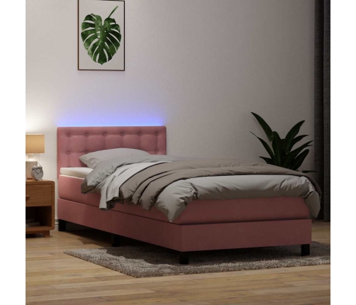 Cama box spring con colchón terciopelo rosa 90x210 cm