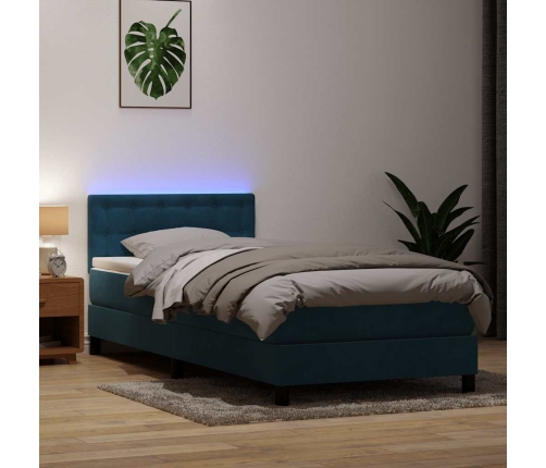 Cama box spring con colchón terciopelo azul oscuro 100x210 cm