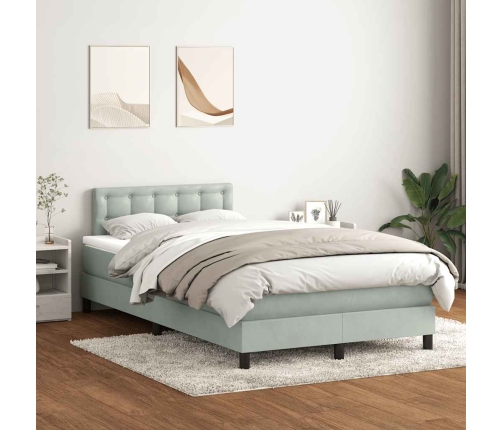 Cama box spring con colchón terciopelo gris claro 120x210 cm