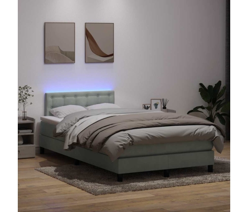 Cama box spring con colchón terciopelo gris claro 120x210 cm