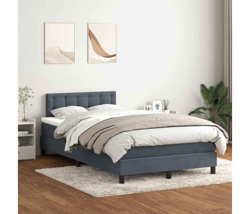 Cama box spring con colchón terciopelo gris oscuro 120x210 cm