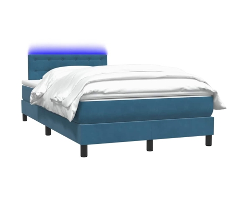 Cama box spring con colchón terciopelo azul oscuro 120x210 cm