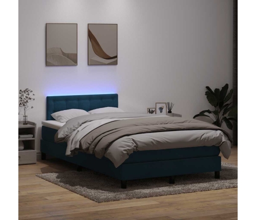 Cama box spring con colchón terciopelo azul oscuro 120x210 cm