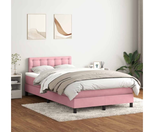 Cama box spring con colchón terciopelo rosa 120x210 cm