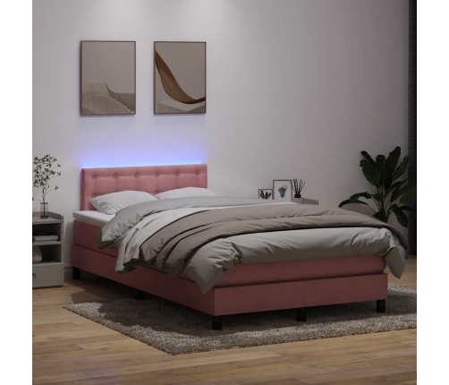 Cama box spring con colchón terciopelo rosa 120x210 cm