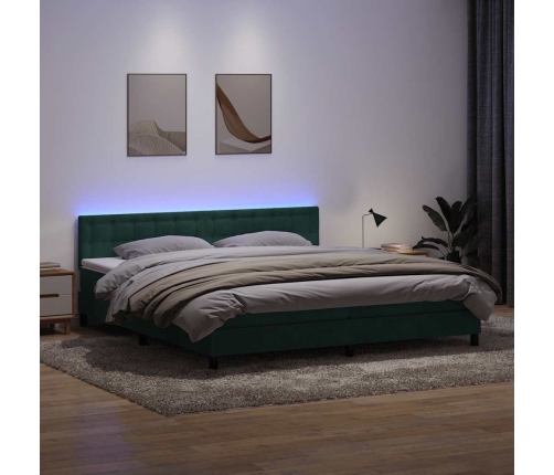 Cama box spring con colchón terciopelo verde oscuro 180x210 cm