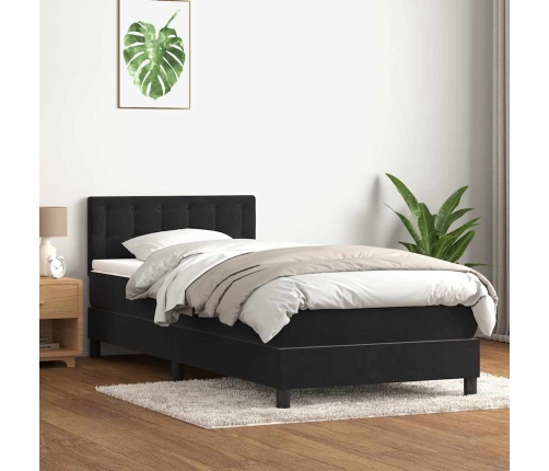 Cama box spring con colchón cuero sintético negro 80x220 cm